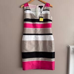 ST. JOHN Silk Striped V Neck Sleeveless Dress Size 6 New $895